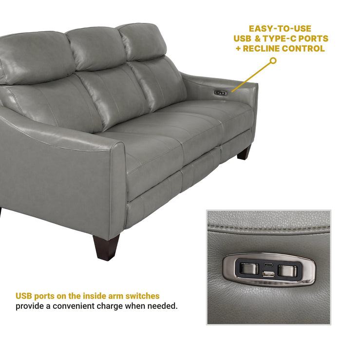 Milos 83" Zero Gravity Power Reclining Sofa in Light Gray Leather