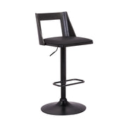 Milan Adjustable Swivel Black Faux Leather and Black Wood Bar Stool with Black Base - Furniture City (CA)l