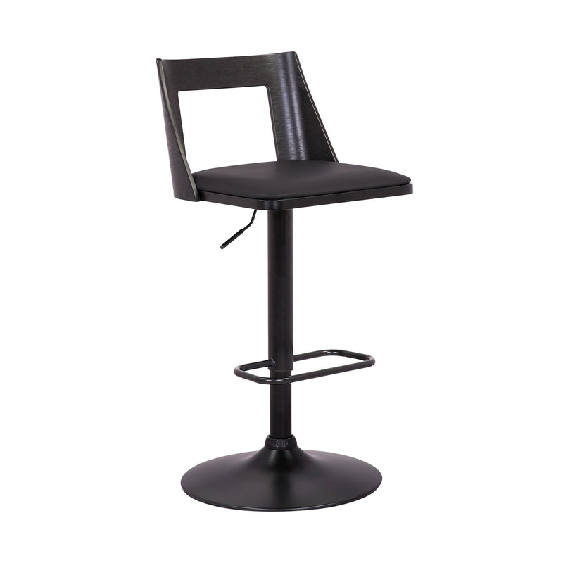 Milan Adjustable Swivel Black Faux Leather and Black Wood Bar Stool with Black Base - Furniture City (CA)l