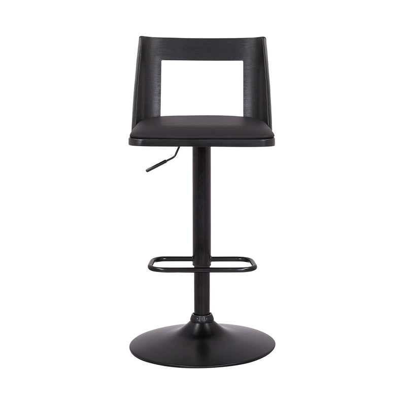 Milan Adjustable Swivel Black Faux Leather and Black Wood Bar Stool with Black Base - Furniture City (CA)l