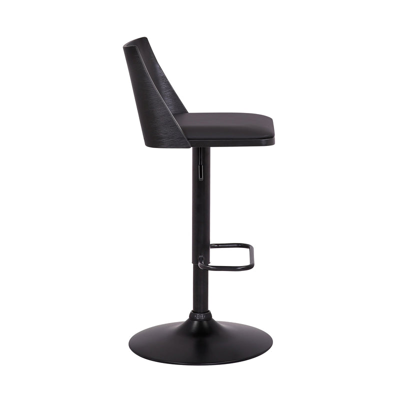 Milan Adjustable Swivel Black Faux Leather and Black Wood Bar Stool with Black Base - Furniture City (CA)l