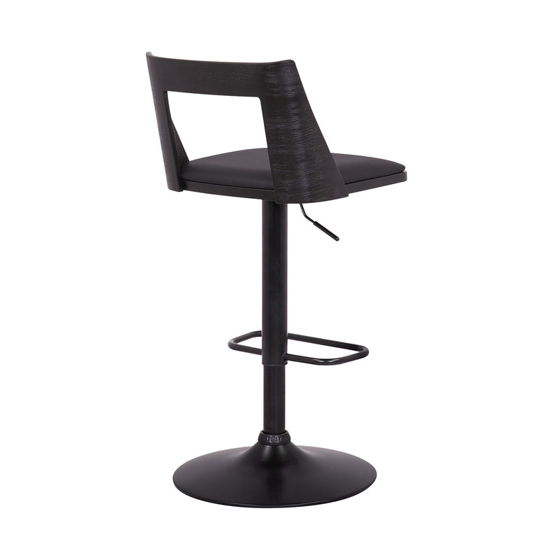Milan Adjustable Swivel Black Faux Leather and Black Wood Bar Stool with Black Base - Furniture City (CA)l