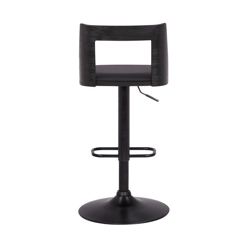 Milan Adjustable Swivel Black Faux Leather and Black Wood Bar Stool with Black Base - Furniture City (CA)l