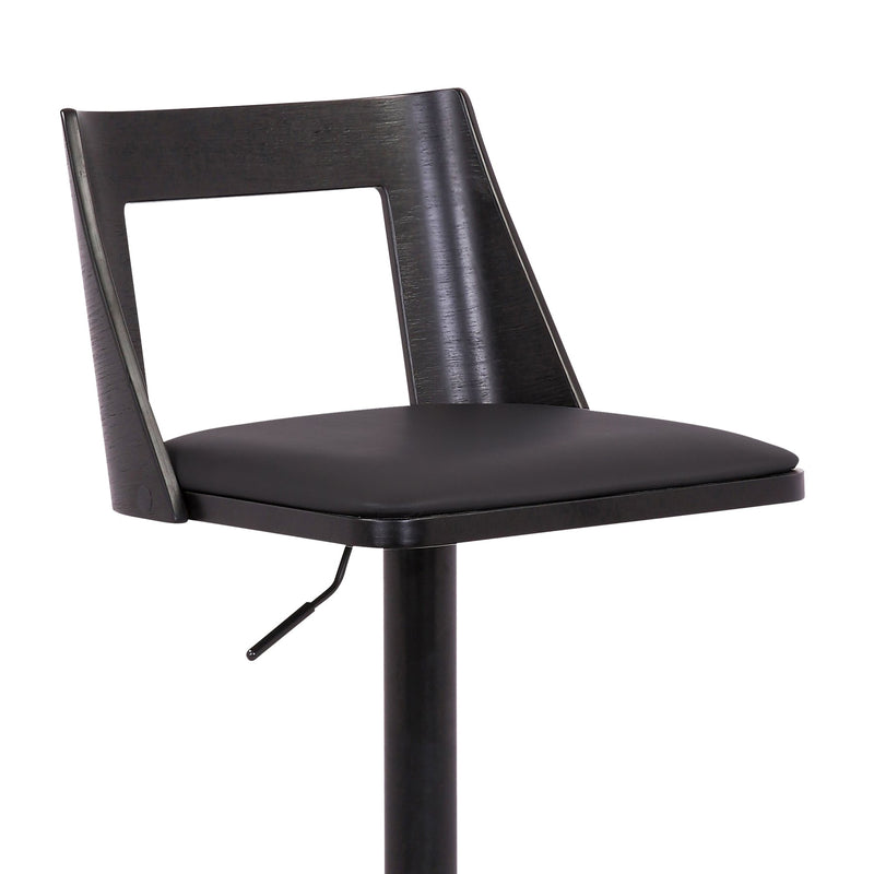 Milan Adjustable Swivel Black Faux Leather and Black Wood Bar Stool with Black Base - Furniture City (CA)l