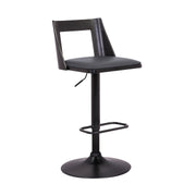Milan Adjustable Swivel Gray Faux Leather and Black Wood Bar Stool with Black Base - Furniture City (CA)l