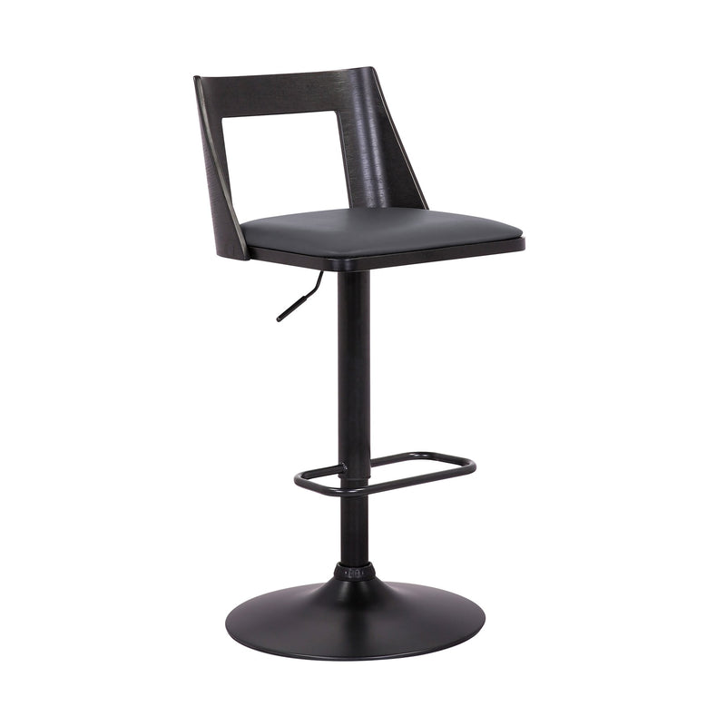 Milan Adjustable Swivel Gray Faux Leather and Black Wood Bar Stool with Black Base - Furniture City (CA)l