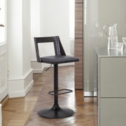 Milan Adjustable Swivel Gray Faux Leather and Black Wood Bar Stool with Black Base - Furniture City (CA)l