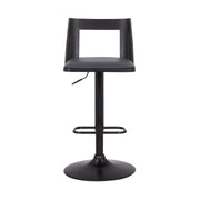 Milan Adjustable Swivel Gray Faux Leather and Black Wood Bar Stool with Black Base - Furniture City (CA)l