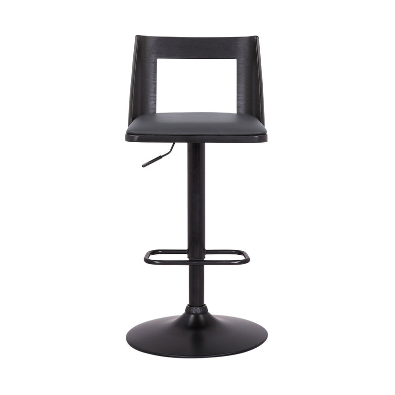 Milan Adjustable Swivel Gray Faux Leather and Black Wood Bar Stool with Black Base - Furniture City (CA)l