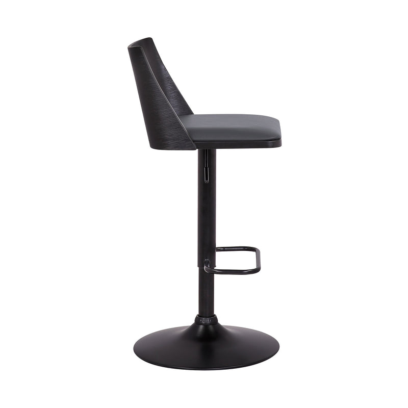 Milan Adjustable Swivel Gray Faux Leather and Black Wood Bar Stool with Black Base - Furniture City (CA)l