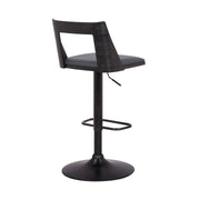 Milan Adjustable Swivel Gray Faux Leather and Black Wood Bar Stool with Black Base - Furniture City (CA)l