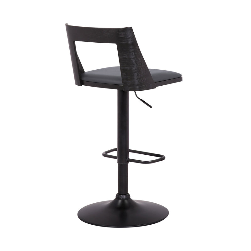 Milan Adjustable Swivel Gray Faux Leather and Black Wood Bar Stool with Black Base - Furniture City (CA)l