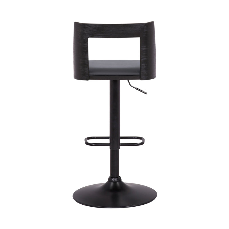 Milan Adjustable Swivel Gray Faux Leather and Black Wood Bar Stool with Black Base - Furniture City (CA)l