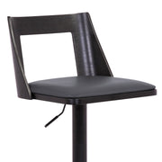 Milan Adjustable Swivel Gray Faux Leather and Black Wood Bar Stool with Black Base - Furniture City (CA)l