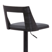 Milan Adjustable Swivel Gray Faux Leather and Black Wood Bar Stool with Black Base - Furniture City (CA)l