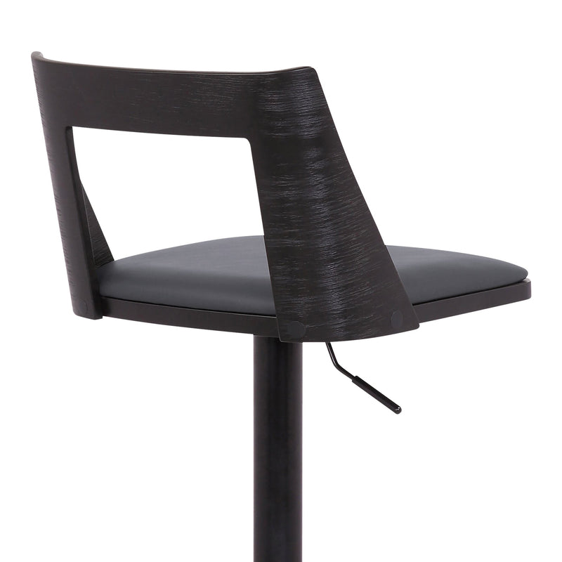 Milan Adjustable Swivel Gray Faux Leather and Black Wood Bar Stool with Black Base - Furniture City (CA)l