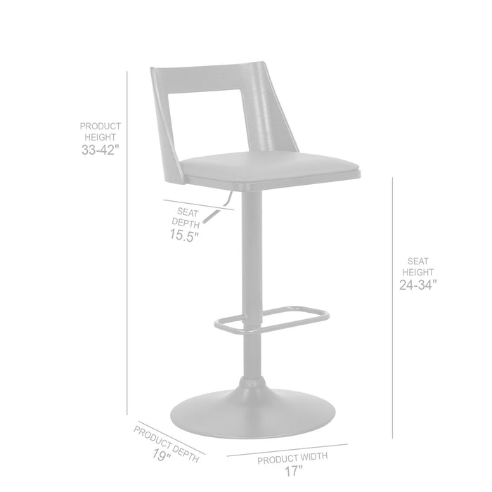 Milan Adjustable Swivel Gray Faux Leather and Black Wood Bar Stool with Black Base