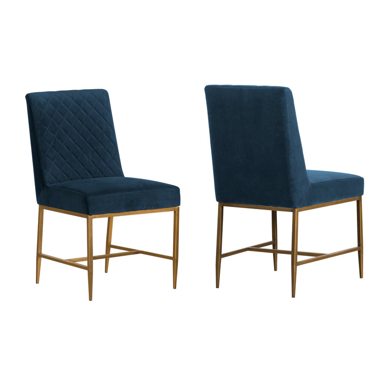 Memphis Blue Velvet and Antique Brass Accent Dining Chair- Set of 2 - Furniture City (CA)l