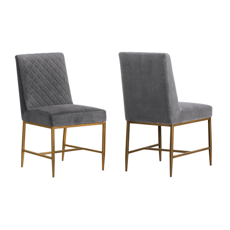 Memphis Gray Velvet and Antique Brass Accent Dining Chair- Set of 2 - Furniture City (CA)l