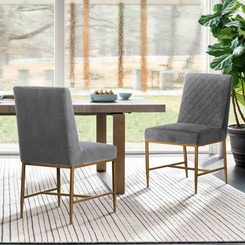 Memphis Gray Velvet and Antique Brass Accent Dining Chair- Set of 2 - Furniture City (CA)l