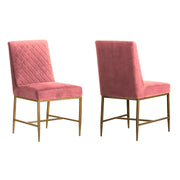 Memphis Pink Velvet and Antique Brass Accent Dining Chair- Set of 2 - Furniture City (CA)l