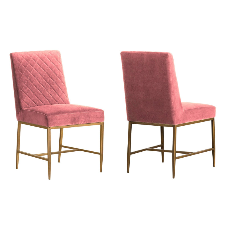 Memphis Pink Velvet and Antique Brass Accent Dining Chair- Set of 2 - Furniture City (CA)l