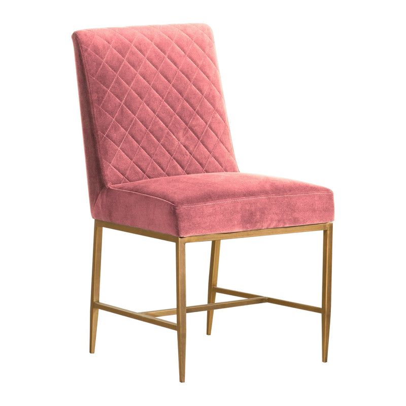 Memphis Pink Velvet and Antique Brass Accent Dining Chair- Set of 2 - Furniture City (CA)l