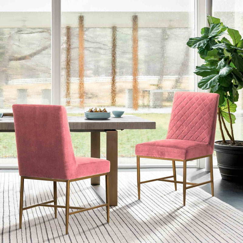 Memphis Pink Velvet and Antique Brass Accent Dining Chair- Set of 2 - Furniture City (CA)l