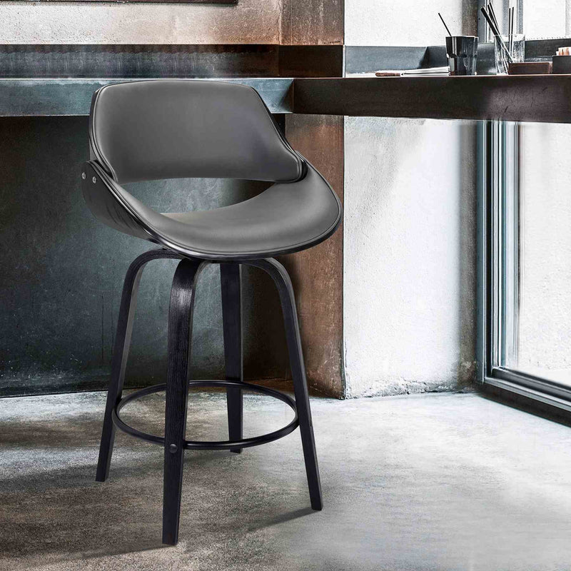 Mona 26" Counter Height Swivel Gray Faux Leather and Black Wood Bar Stool - Furniture City (CA)l