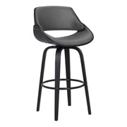 Mona 30" Bar Height Swivel Gray Faux Leather and Black Wood Bar Stool - Furniture City (CA)l