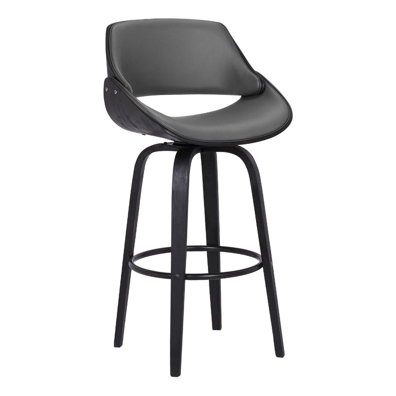 Mona 30" Bar Height Swivel Gray Faux Leather and Black Wood Bar Stool - Furniture City (CA)l