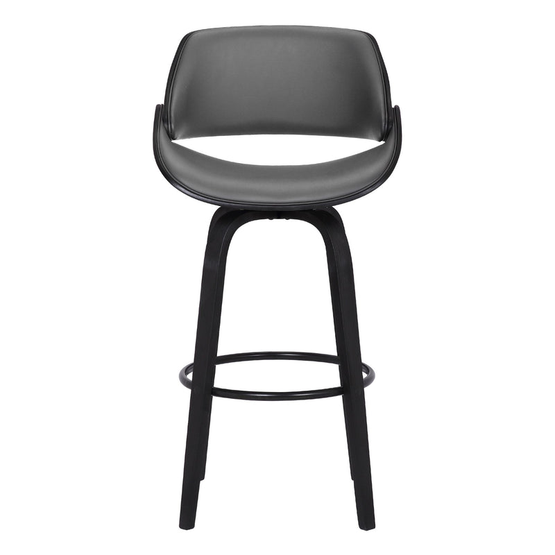 Mona 30" Bar Height Swivel Gray Faux Leather and Black Wood Bar Stool - Furniture City (CA)l