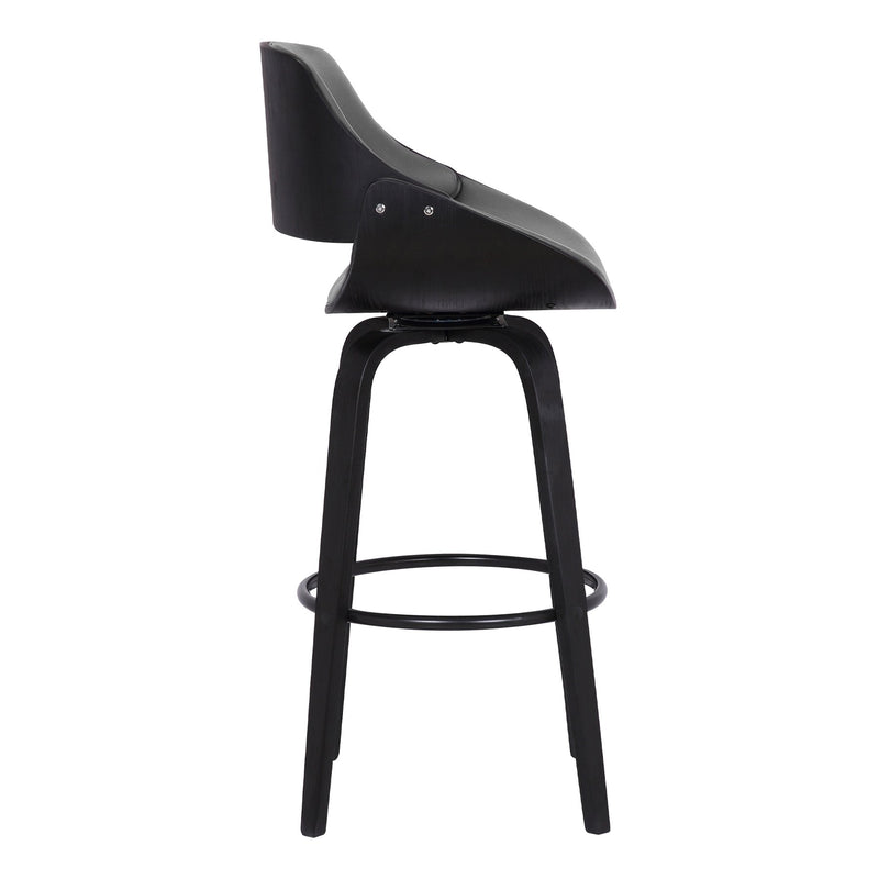 Mona 30" Bar Height Swivel Gray Faux Leather and Black Wood Bar Stool - Furniture City (CA)l