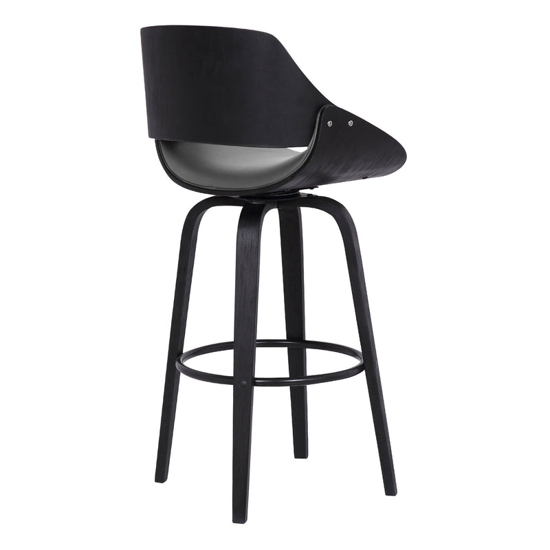 Mona 30" Bar Height Swivel Gray Faux Leather and Black Wood Bar Stool - Furniture City (CA)l
