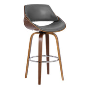Mona 26" Counter Height Swivel Gray Faux Leather and Walnut Wood Bar Stool - Furniture City (CA)l