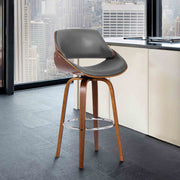 Mona 26" Counter Height Swivel Gray Faux Leather and Walnut Wood Bar Stool - Furniture City (CA)l
