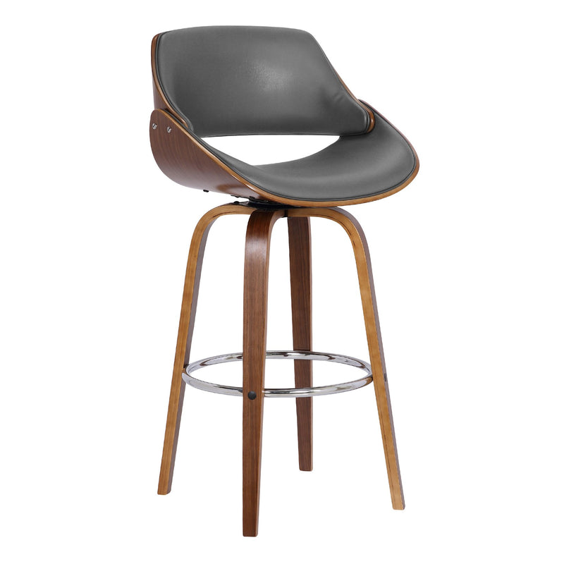 Mona 30" Bar Height Swivel Gray Faux Leather and Walnut Wood Bar Stool - Furniture City (CA)l
