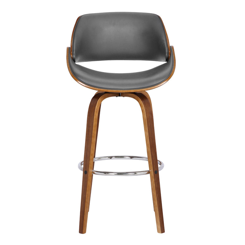 Mona 30" Bar Height Swivel Gray Faux Leather and Walnut Wood Bar Stool - Furniture City (CA)l