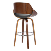 Mona 30" Bar Height Swivel Gray Faux Leather and Walnut Wood Bar Stool - Furniture City (CA)l