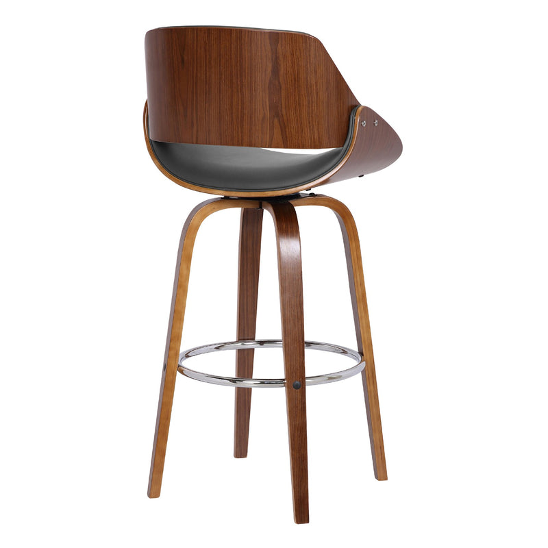 Mona 30" Bar Height Swivel Gray Faux Leather and Walnut Wood Bar Stool - Furniture City (CA)l