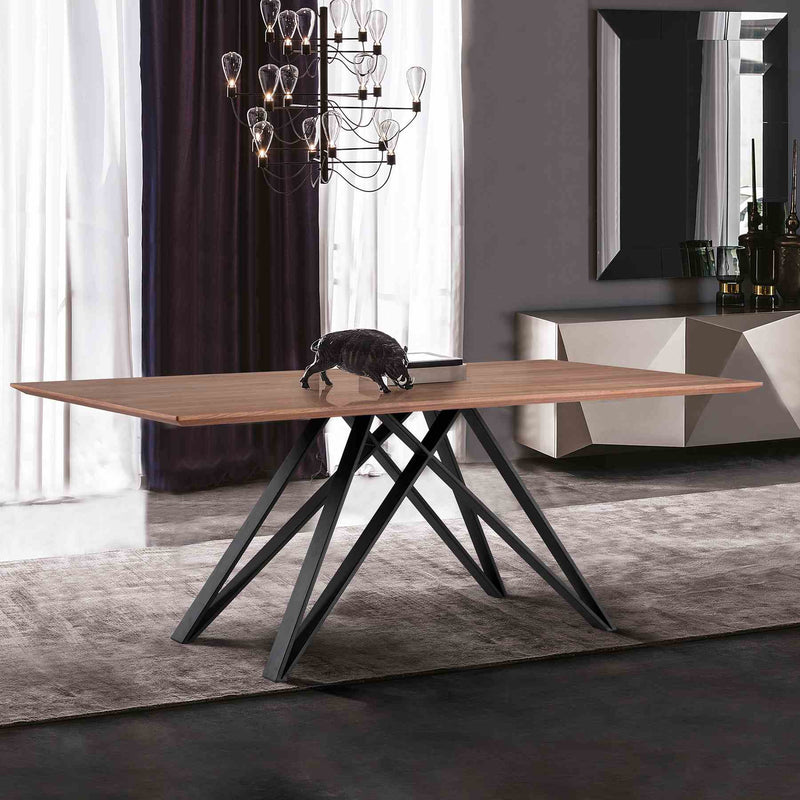 Modena Contemporary Dining Table in Matte Black Finish and Walnut Wood Top - Furniture City (CA)l