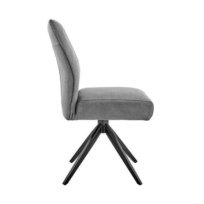 Monarch Swivel Dining Room Accent Chair in Charcoal Fabric and Black Finish - Set of 2