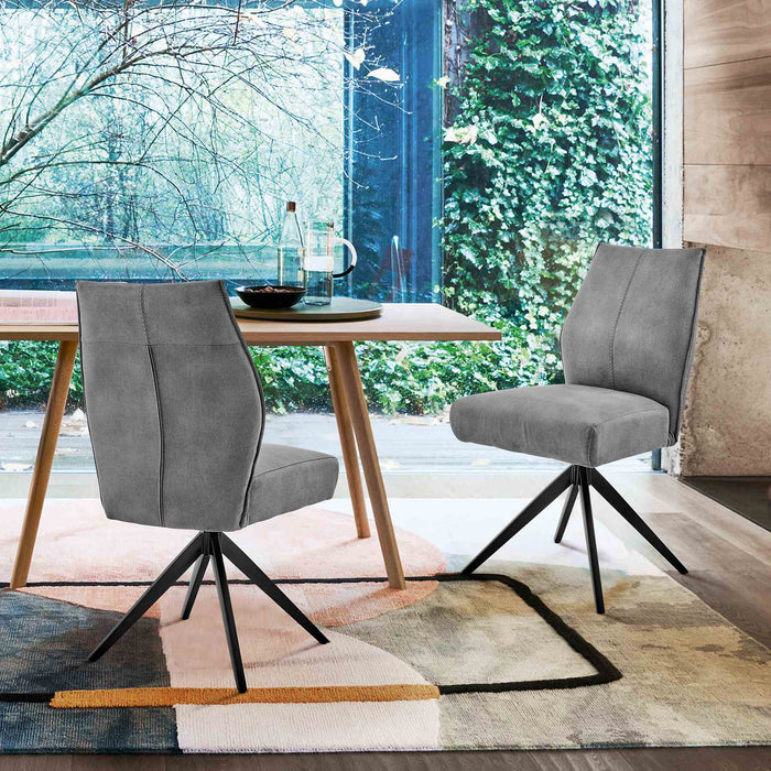 Monarch Swivel Dining Room Accent Chair in Charcoal Fabric and Black Finish - Set of 2