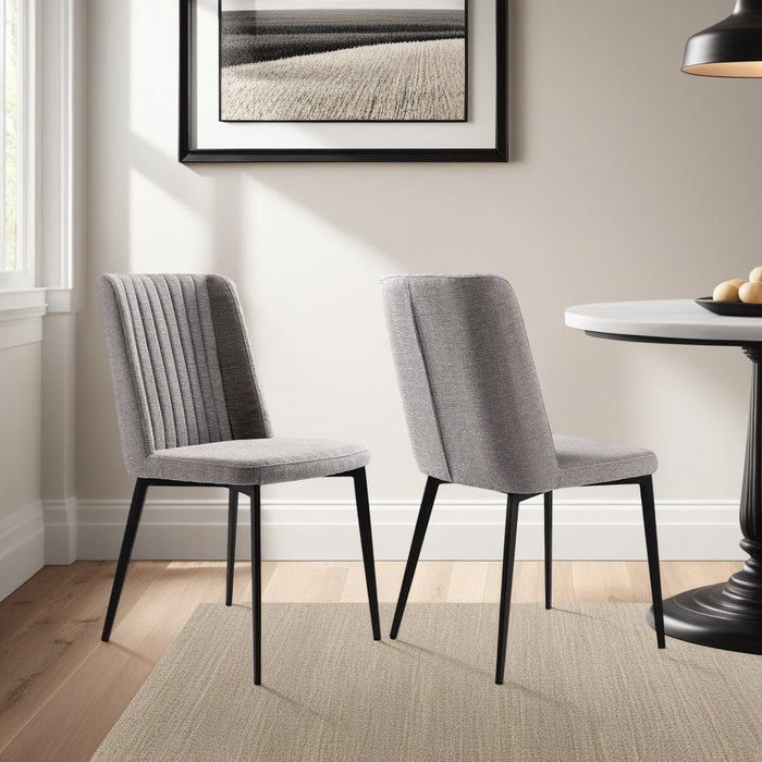 Maine Contemporary Dining Chair in Matte Black Finish and Gray Fabric - Set of 2