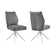 Monarch Swivel Dining Room Accent Chair in Gray Fabric and Brushed Stainless Steel Finish - Set of 2 - Furniture City (CA)l