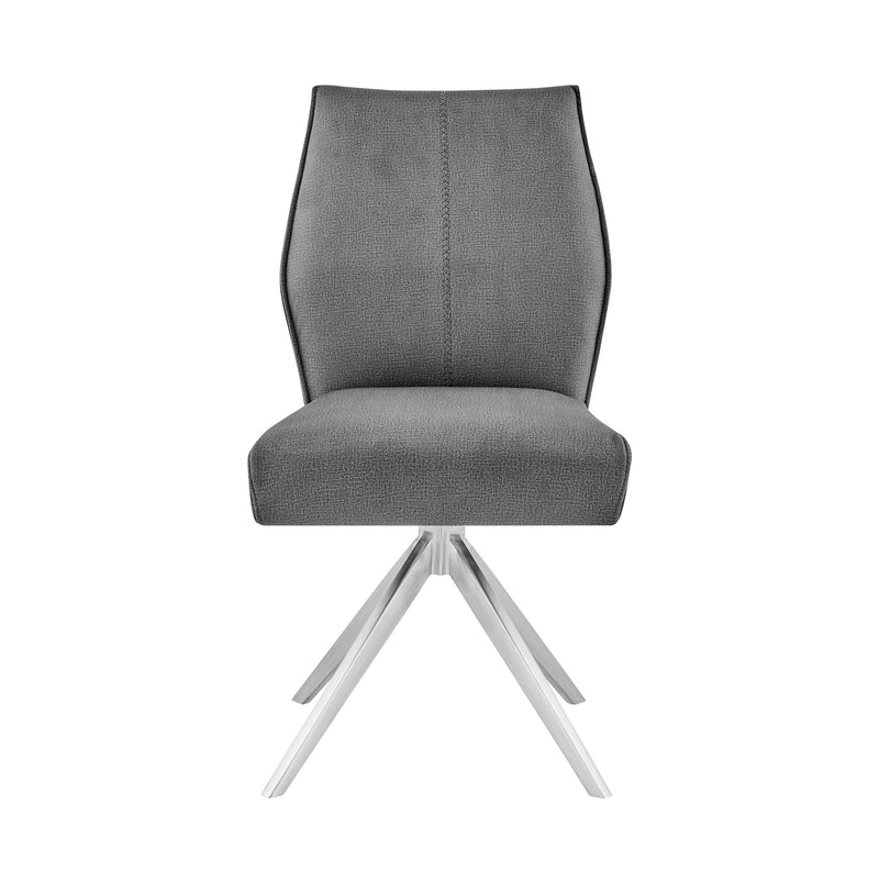 Monarch Swivel Dining Room Accent Chair in Gray Fabric and Brushed Stainless Steel Finish - Set of 2 - Furniture City (CA)l