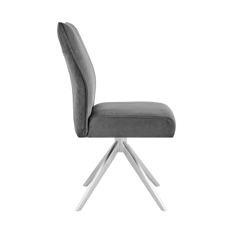 Monarch Swivel Dining Room Accent Chair in Gray Fabric and Brushed Stainless Steel Finish - Set of 2 - Furniture City (CA)l