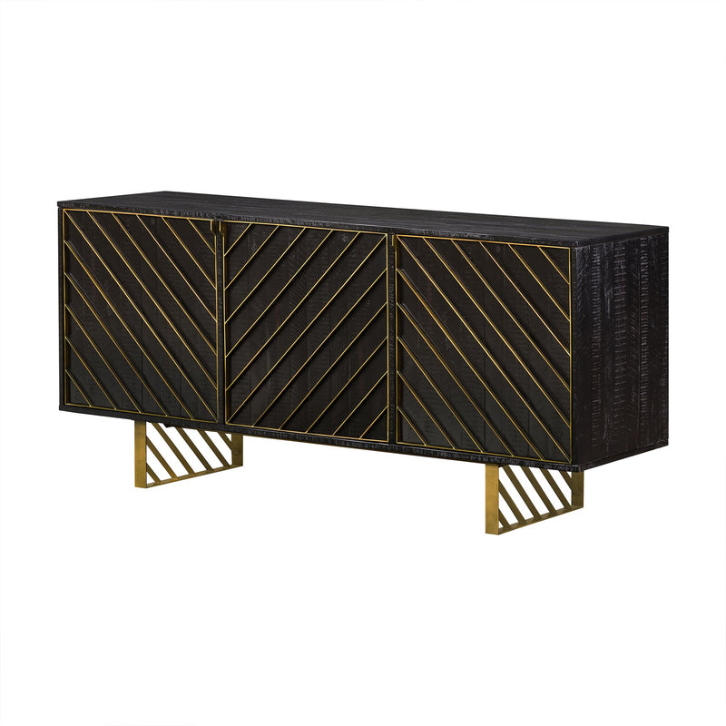 Monaco Rectangular Black Wood Sideboard with Antique Brass Accent - Furniture City (CA)l