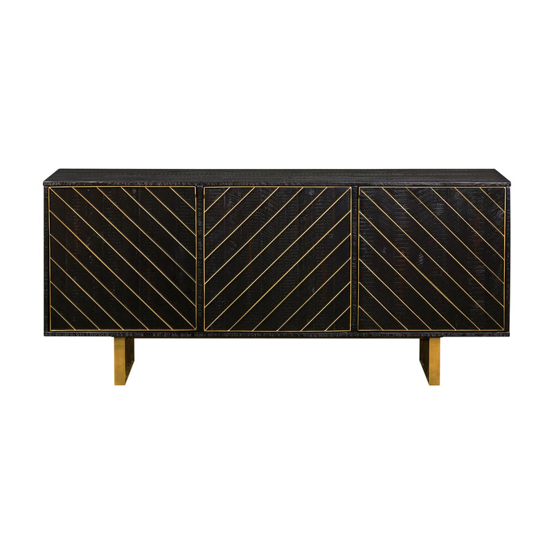 Monaco Rectangular Black Wood Sideboard with Antique Brass Accent - Furniture City (CA)l
