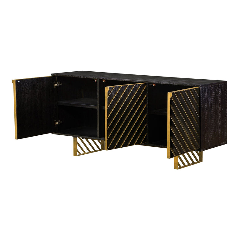 Monaco Rectangular Black Wood Sideboard with Antique Brass Accent - Furniture City (CA)l